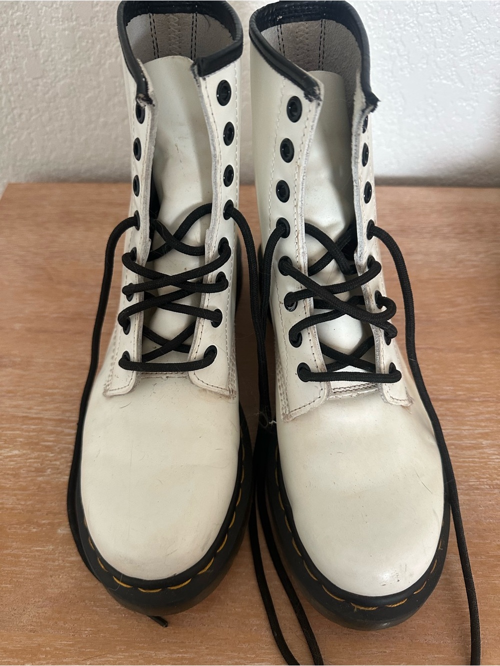 Dr. Martens White Lace-Up Combat Boots with Black Trim size 8